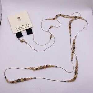 CAKE Multicolored Crystal Long Necklace Gold Tone 60” Ali Khan C.A.K.E.